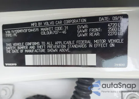 2015 Volvo S60 T5 Premier z USA, uszkodzony, nr VIN YV126MFK5F1344511